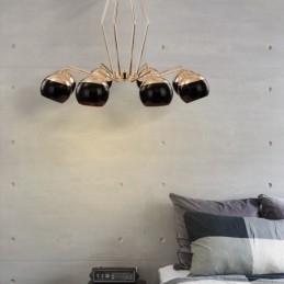 8-lichts enkellaags moderne, eigentijdse metalen kroonluchterlamp met glazen kap