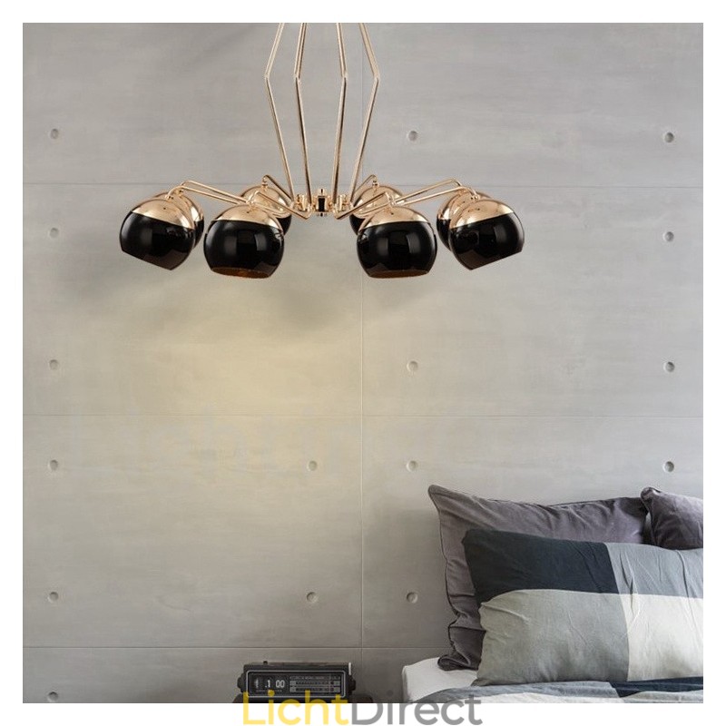 8-lichts enkellaags moderne, eigentijdse metalen kroonluchterlamp met glazen kap
