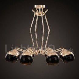 8-lichts enkellaags moderne, eigentijdse metalen kroonluchterlamp met glazen kap