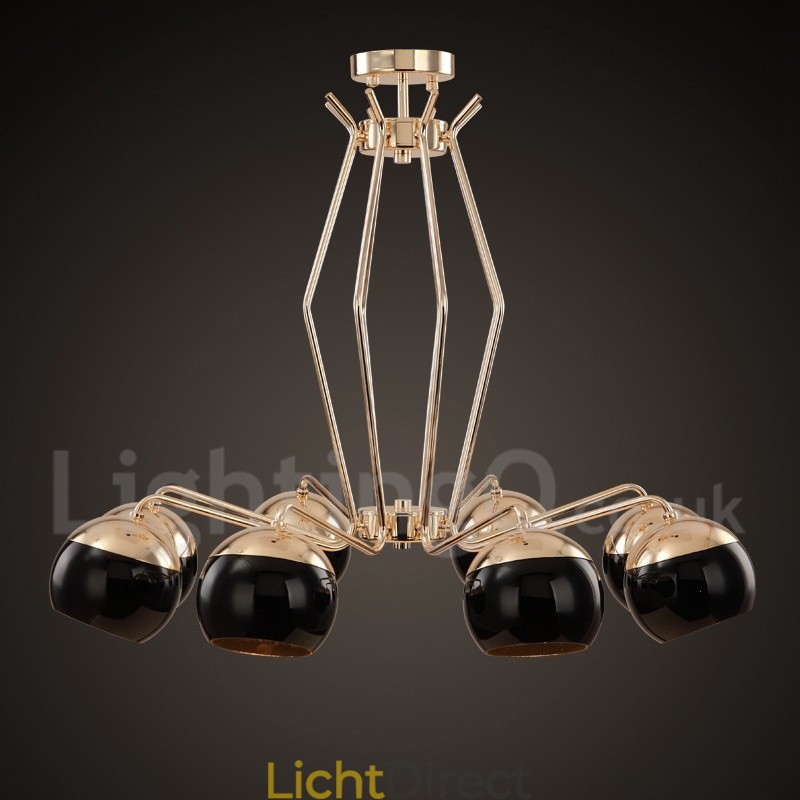 8-lichts enkellaags moderne, eigentijdse metalen kroonluchterlamp met glazen kap