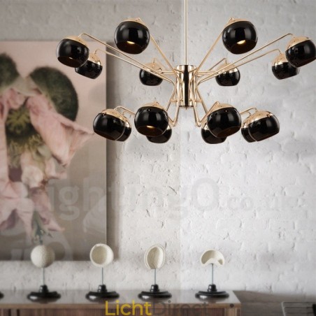 16-lichts 2-laags moderne, eigentijdse metalen kroonluchterlamp met glazen kap 16-lichts 2-laags moderne, eigentijdse metalen kroonluchterlamp met glazen kap
