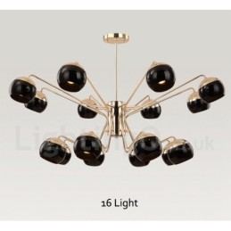 16-lichts 2-laags moderne, eigentijdse metalen kroonluchterlamp met glazen kap