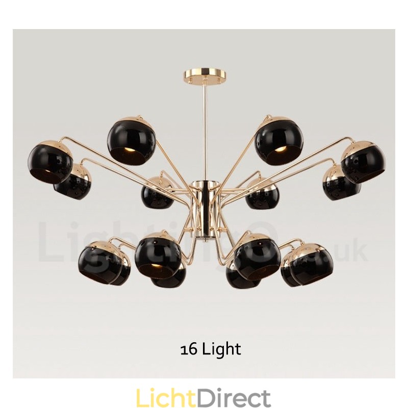 16-lichts 2-laags moderne, eigentijdse metalen kroonluchterlamp met glazen kap