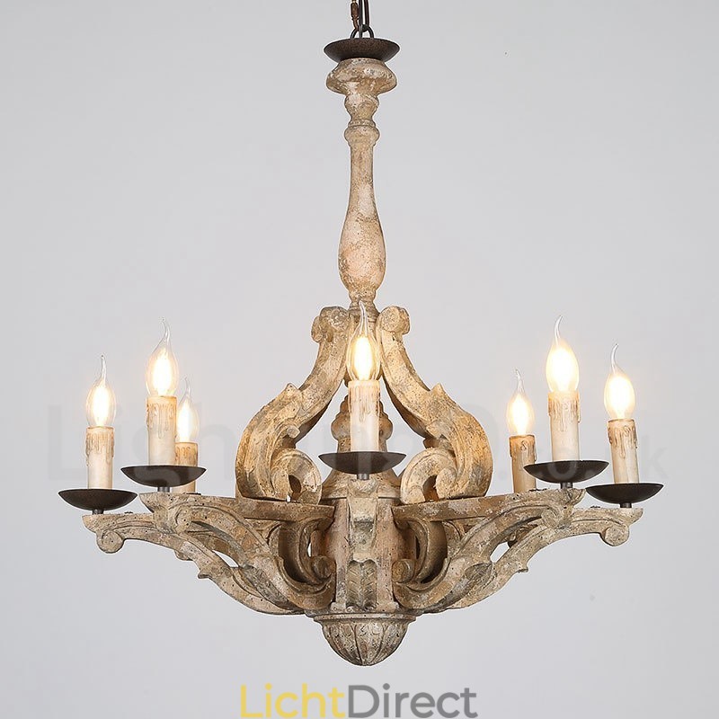 8 Licht Vintage Retro Houten Kroonluchter Lamp Licht