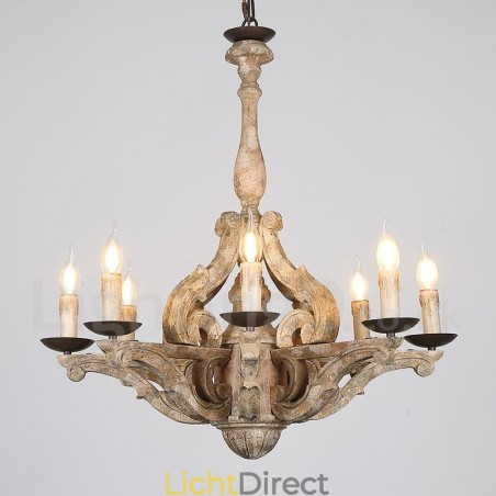 8 Licht Vintage Retro Houten Kroonluchter Lamp Licht
