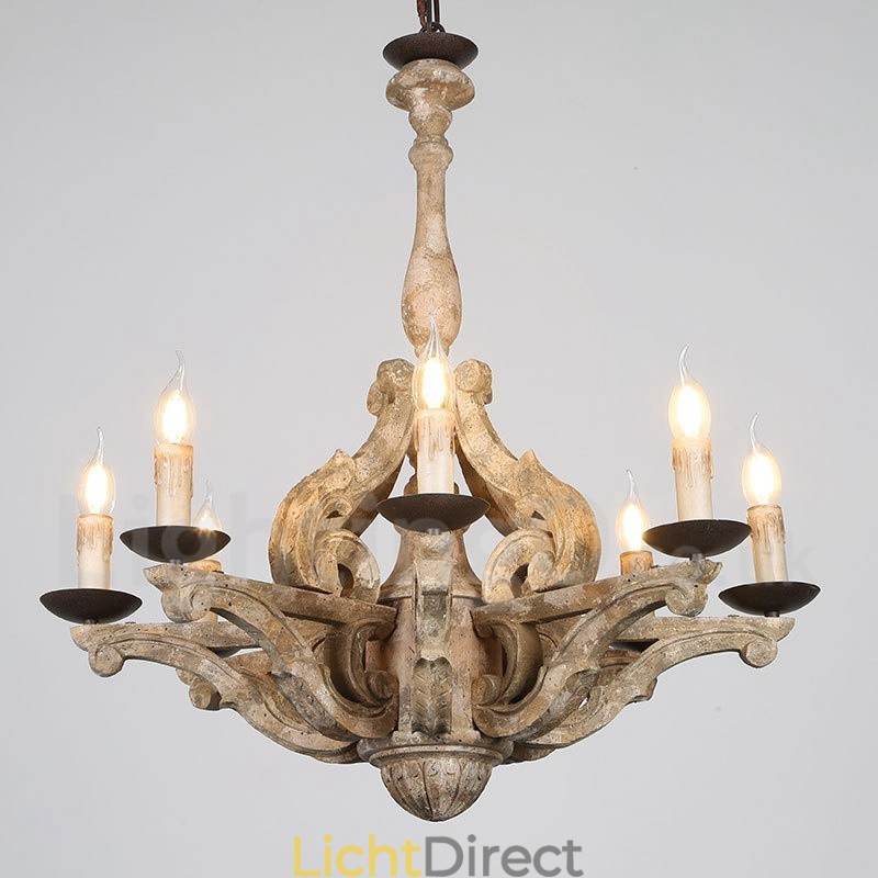 8 Licht Vintage Retro Houten Kroonluchter Lamp Licht