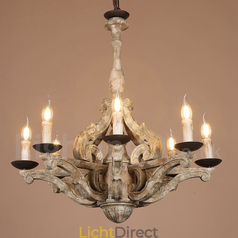 8 Licht Vintage Retro Houten Kroonluchter Lamp Licht