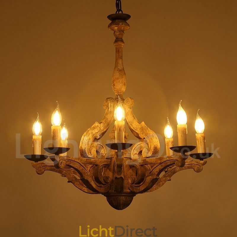 8 Licht Vintage Retro Houten Kroonluchter Lamp Licht