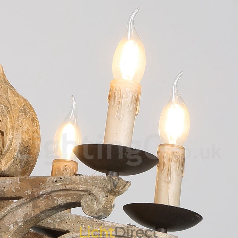8 Licht Vintage Retro Houten Kroonluchter Lamp Licht