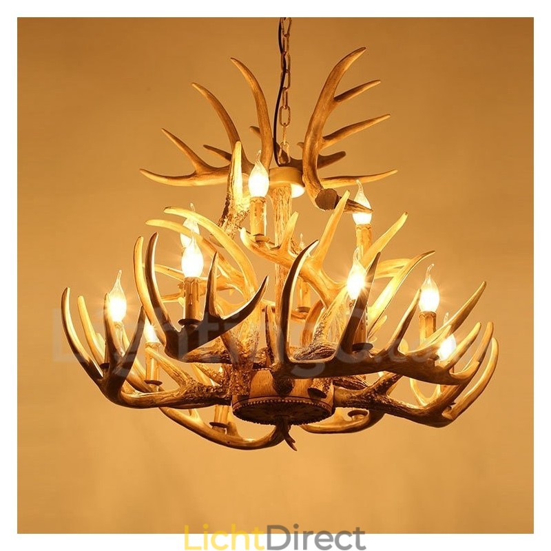 Vintage landelijke kroonluchter met 12 lampen