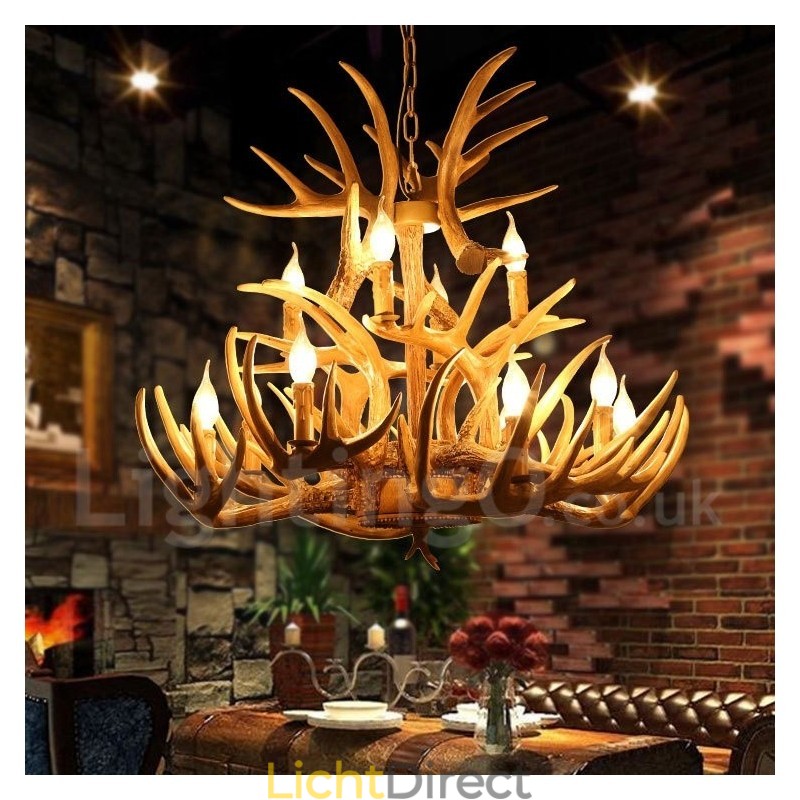 Vintage landelijke kroonluchter met 12 lampen