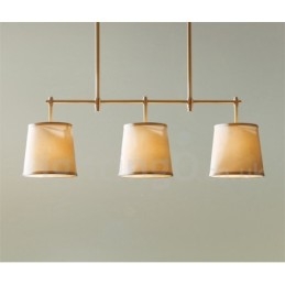 Landelijke Retro 3-lichts koperen kroonluchterlamp met stoffen kap