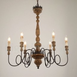 Land Vintage Houten 6 Lichts Kroonluchter Licht
