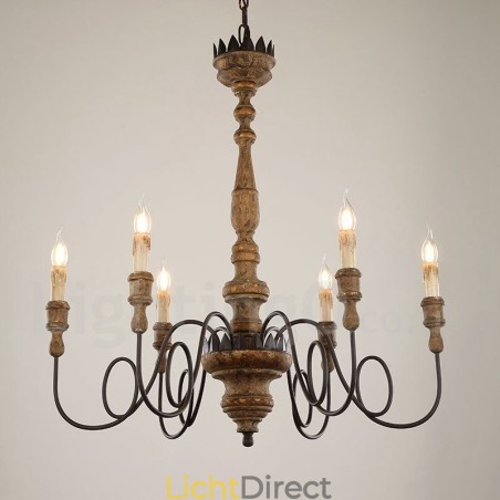 Land Vintage Houten 6 Lichts Kroonluchter Licht