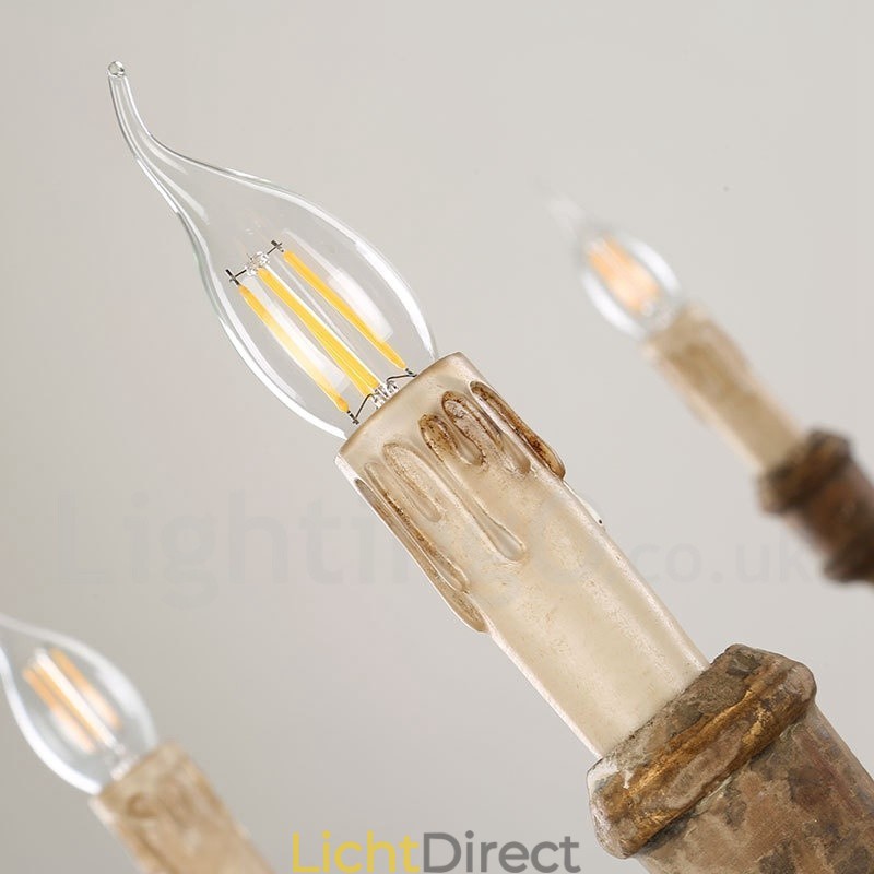 Land Vintage Houten 6 Lichts Kroonluchter Licht