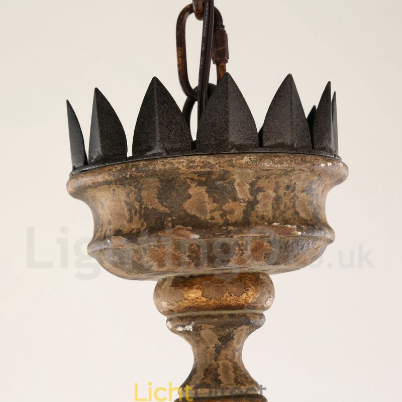 Land Vintage Houten 6 Lichts Kroonluchter Licht
