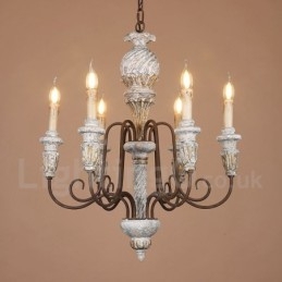 Land Vintage Houten 6 Lichts Enkelvoudige Kroonluchter voor Licht