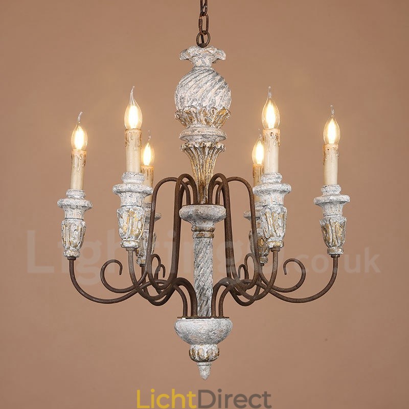 Land Vintage Houten 6 Lichts Enkelvoudige Kroonluchter voor Licht