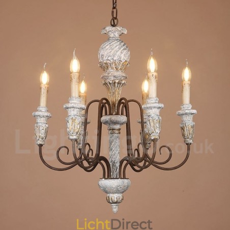 Land Vintage Houten 6 Lichts Enkelvoudige Kroonluchter voor Licht