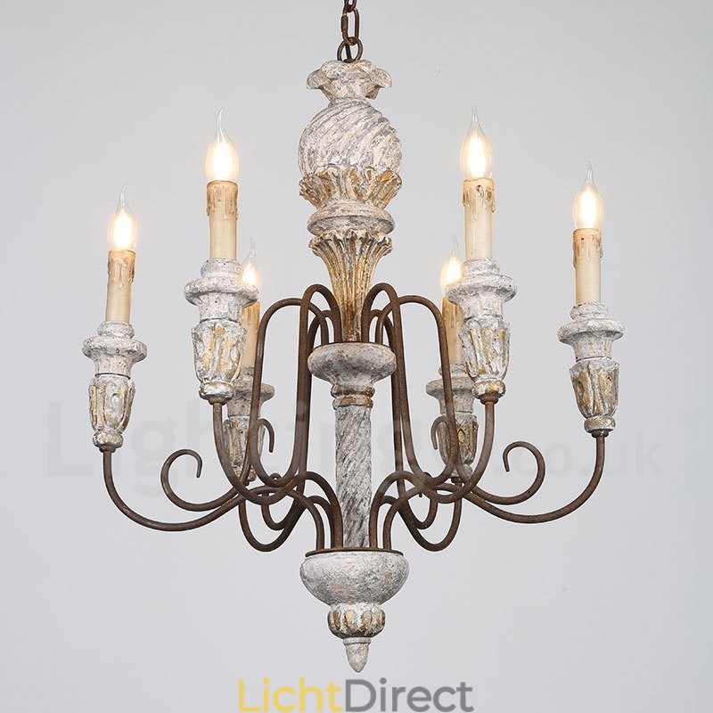 Land Vintage Houten 6 Lichts Enkelvoudige Kroonluchter voor Licht