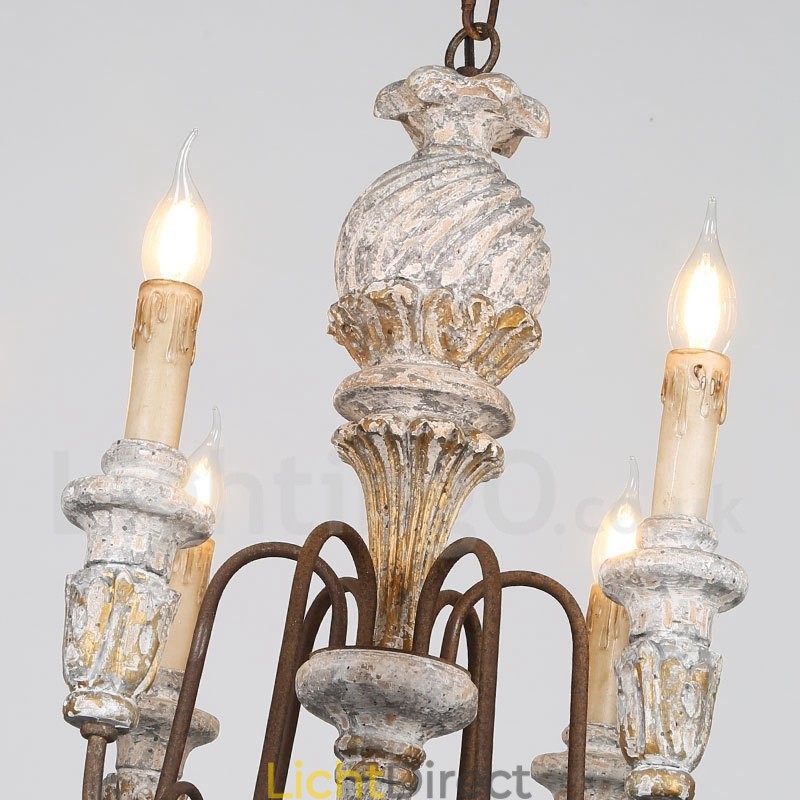 Land Vintage Houten 6 Lichts Enkelvoudige Kroonluchter voor Licht