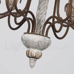 Land Vintage Houten 6 Lichts Enkelvoudige Kroonluchter voor Licht