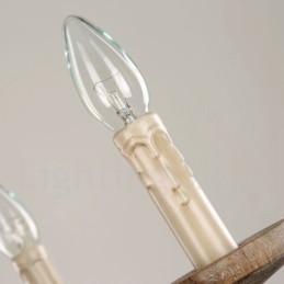 Landelijke houten vintage 6-lichts kroonluchter met enkele laag, houten lamp