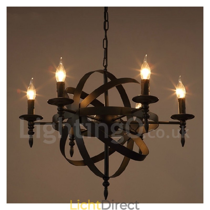 Retro Vintage Metalen 6 Lichts Enkelvoudige Kroonluchterlamp