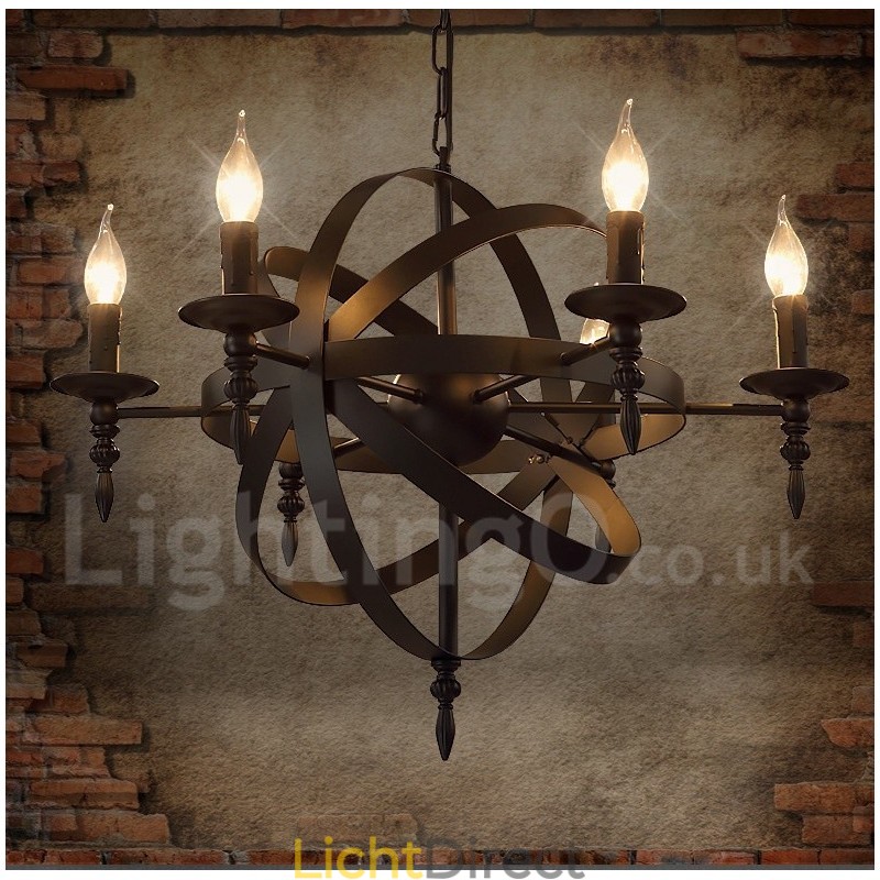Retro Vintage Metalen 6 Lichts Enkelvoudige Kroonluchterlamp