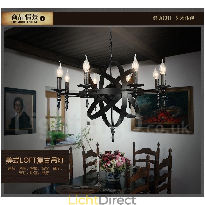 Retro Vintage Metalen 6 Lichts Enkelvoudige Kroonluchterlamp
