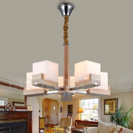 Houten moderne eigentijdse 5-lichts kroonluchter met één laag