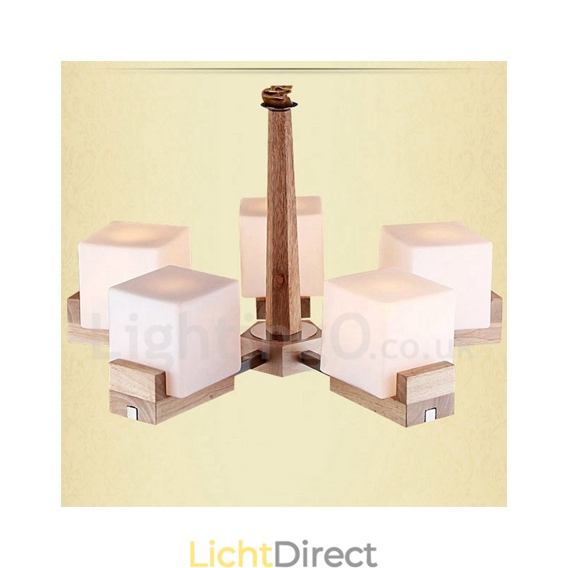 Houten moderne eigentijdse 5-lichts kroonluchter met één laag