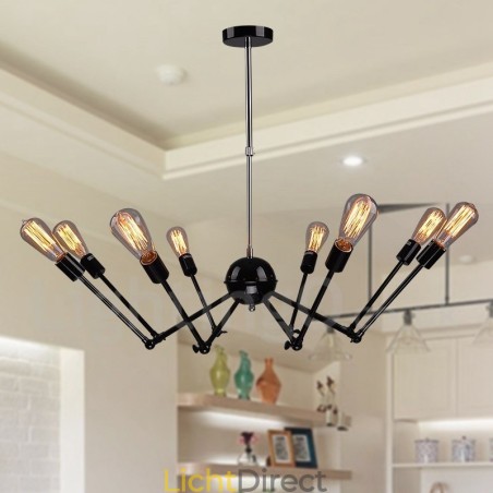 Zwarte retro vintage metalen kroonluchter met 8 lampen en één laag Zwarte retro vintage metalen kroonluchter met 8 lampen en één laag