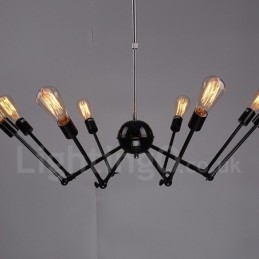 Zwarte retro vintage metalen kroonluchter met 8 lampen en één laag