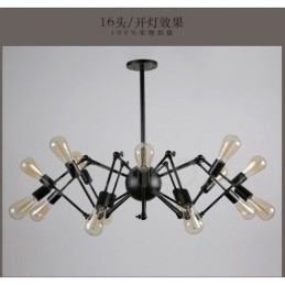 Zwarte retro vintage metalen kroonluchter met 8 lampen en één laag