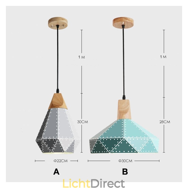 Houten 1-lichts moderne, eigentijdse metalen hanglamp