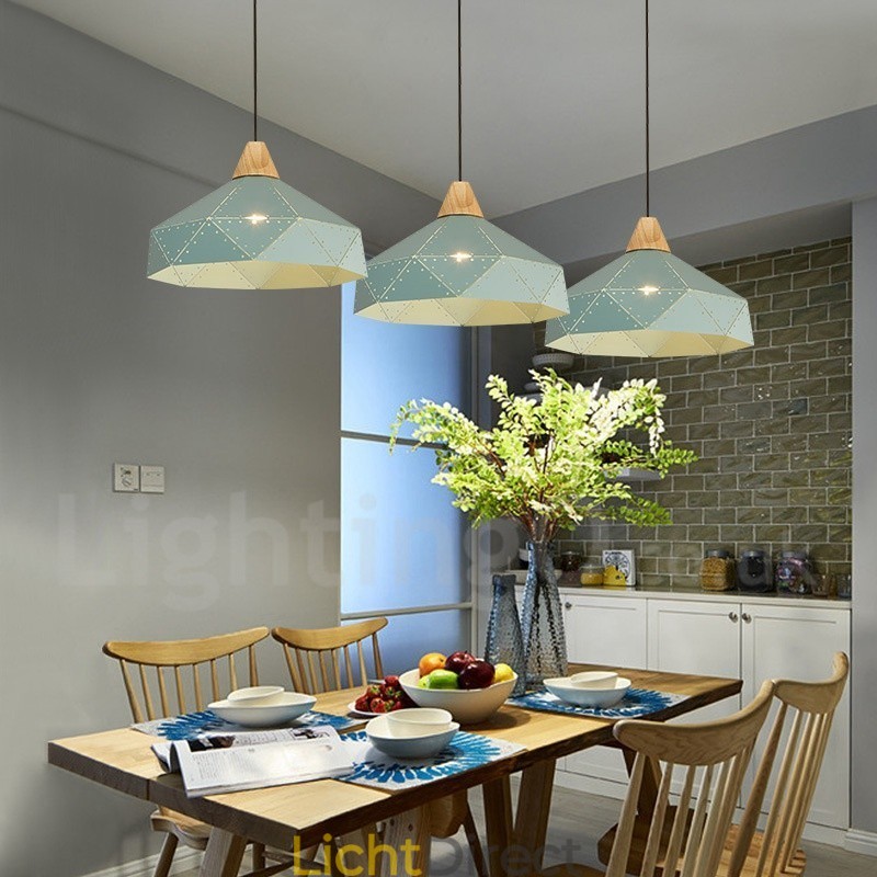 Houten 1-lichts moderne, eigentijdse metalen hanglamp