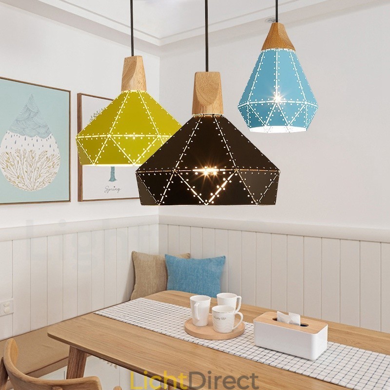 Houten 1-lichts moderne, eigentijdse metalen hanglamp