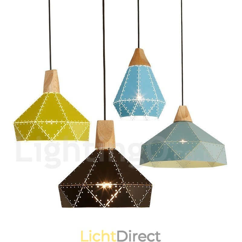 Houten 1-lichts moderne, eigentijdse metalen hanglamp