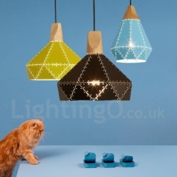 Houten 1-lichts moderne, eigentijdse metalen hanglamp