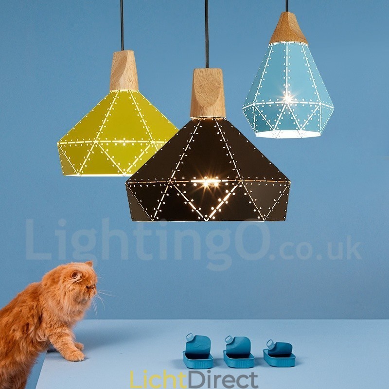 Houten 1-lichts moderne, eigentijdse metalen hanglamp