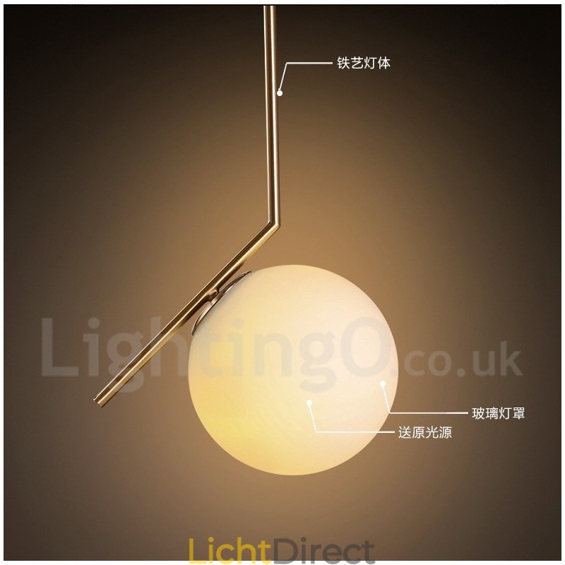 1-lichts moderne, eigentijdse hanglamp met glazen kap