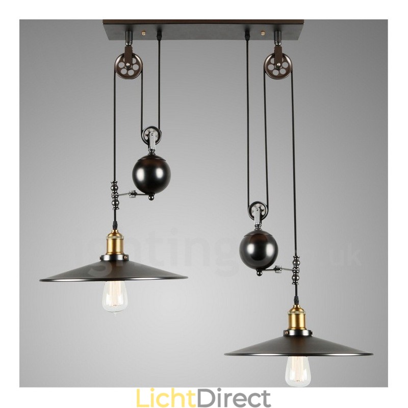 2-lichts landelijke vintage metalen hanglamp