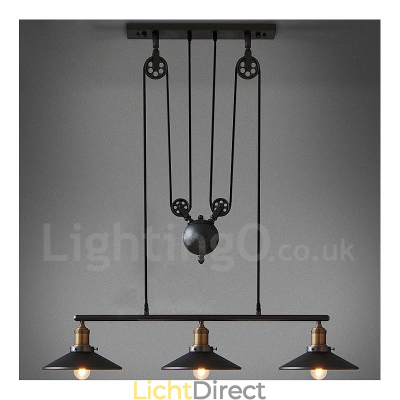 3-lichts landelijke vintage metalen hanglamp