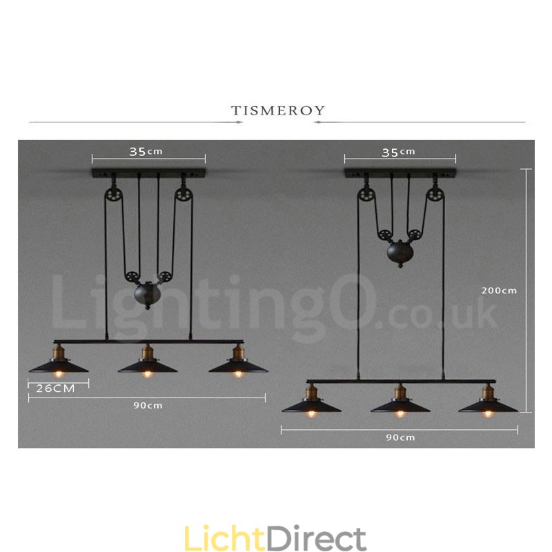 3-lichts landelijke vintage metalen hanglamp
