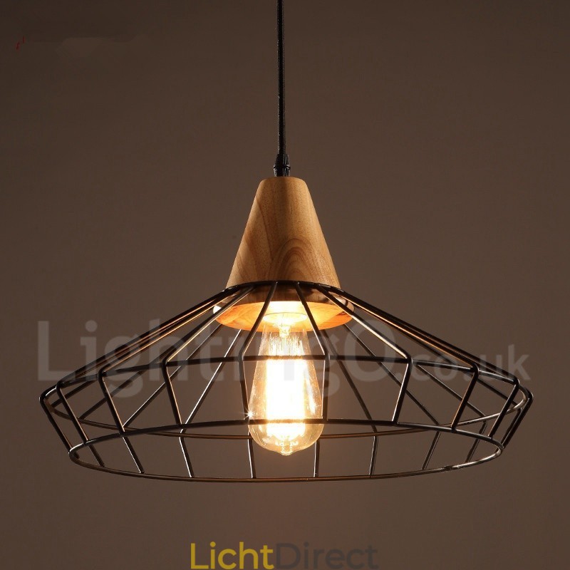 Vintage metalen houten hanglamp