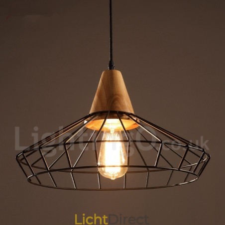 Vintage metalen houten hanglamp