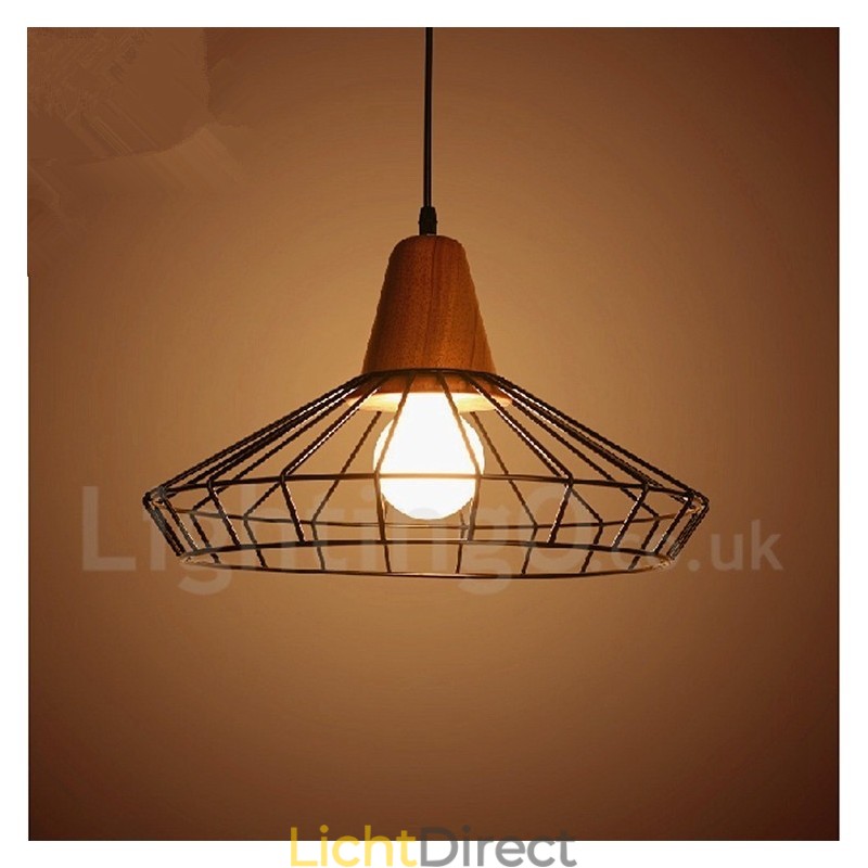 Vintage metalen houten hanglamp