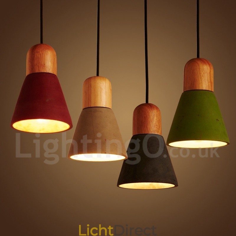 Moderne, eigentijdse houten, veelkleurige betonnen hanglamp