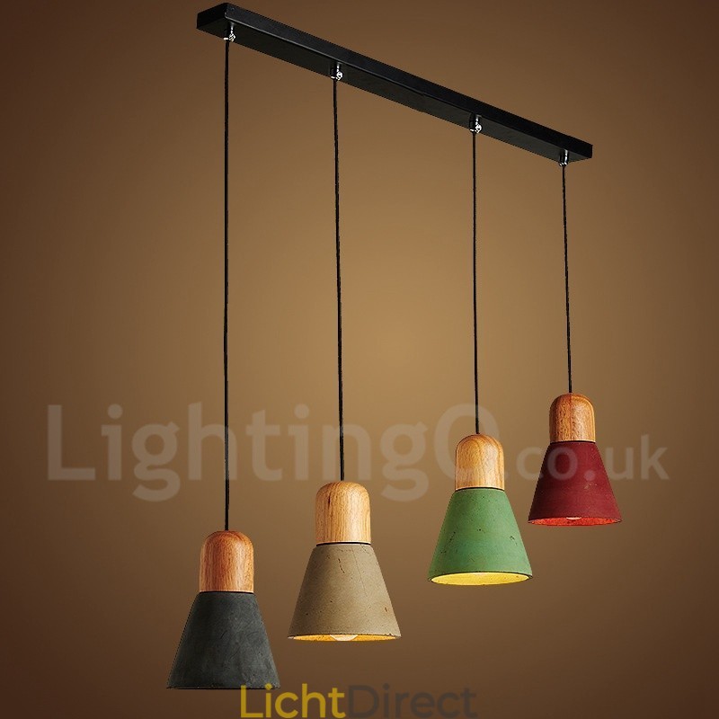 Moderne, eigentijdse houten, veelkleurige betonnen hanglamp